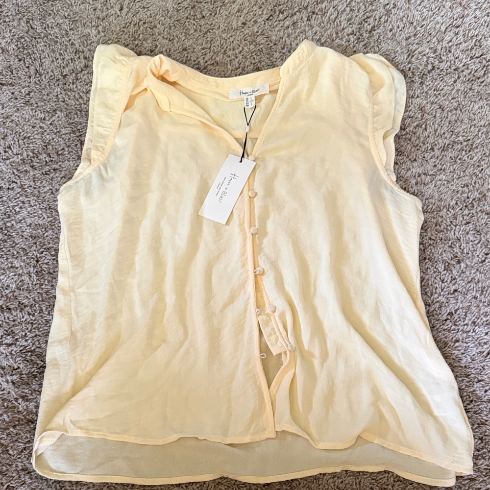 Sleeveless Light Yellow Button-Front Blouse